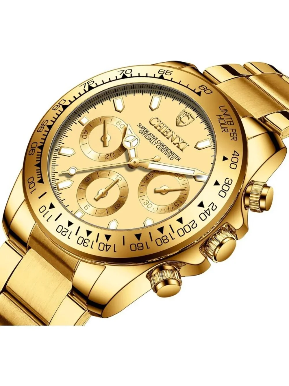 Men's All Gold Analog Quartz Stainless Steel Crystals Classic Style Wrist Watch